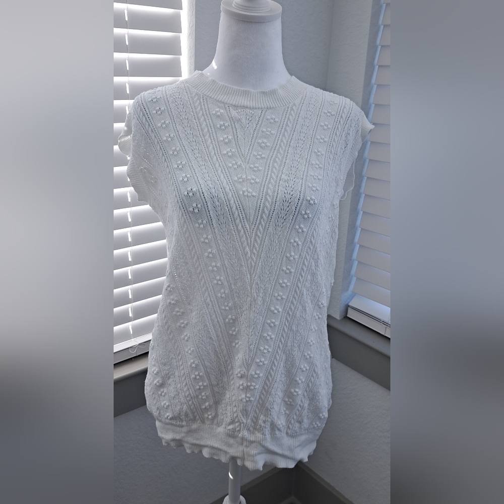 White Textured Knit Top